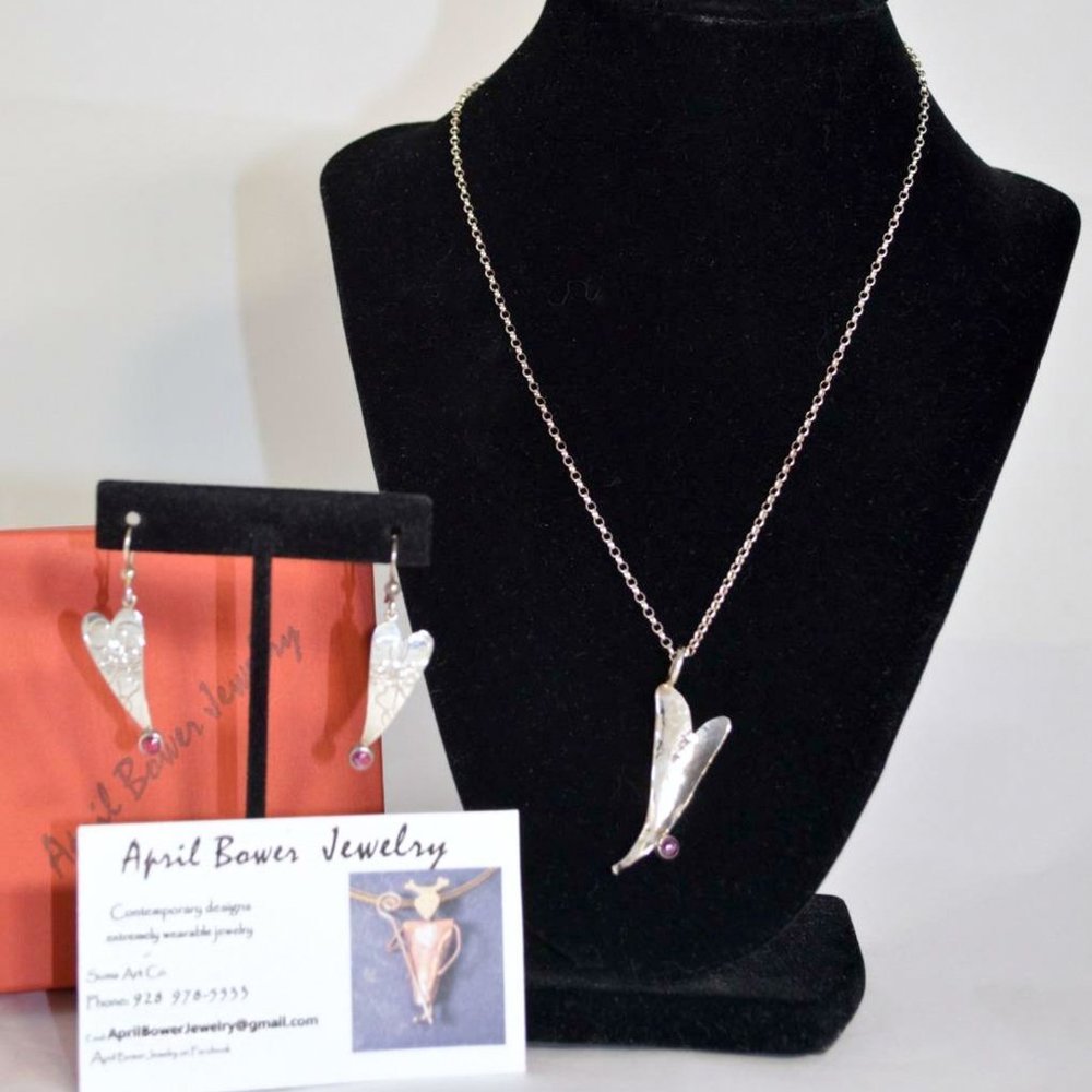 April Bower Sterling Heart Necklace & Earring Set